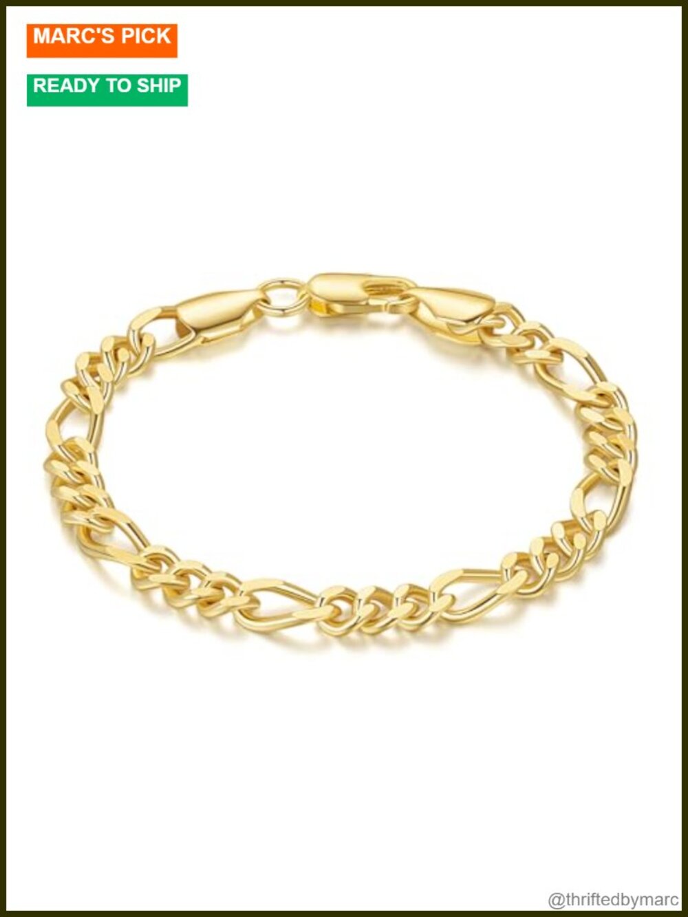 14K Gold Plated Figaro Link Chain Bracelet Women Men 6.5-9in